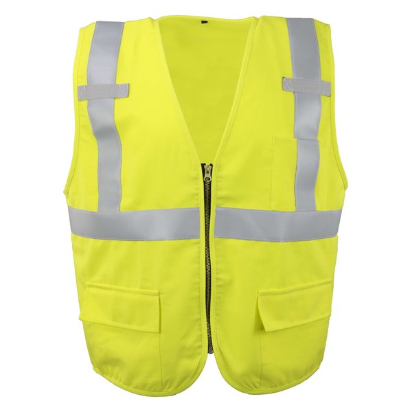 Ironwear Flame-Resistant Safety Vest Class 2 w/ Zipper & Radio Tabs (Lime/Medium) 1255FR-LZ-RD-MD